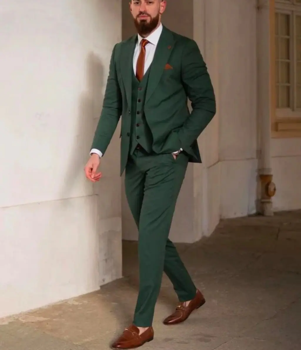 Men's Three Pieces Wedding Suit Single Breasted Peak Lapel Blazer Business Groom Dinner Daily Groom Tuxedos