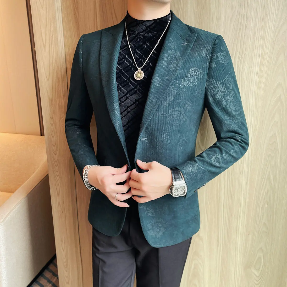 Spring New Blazer Hombre High Quality Business Formal Wear Floral Men Blazers Jacket Slim Fit Single Breasted Casual Suit Coats
