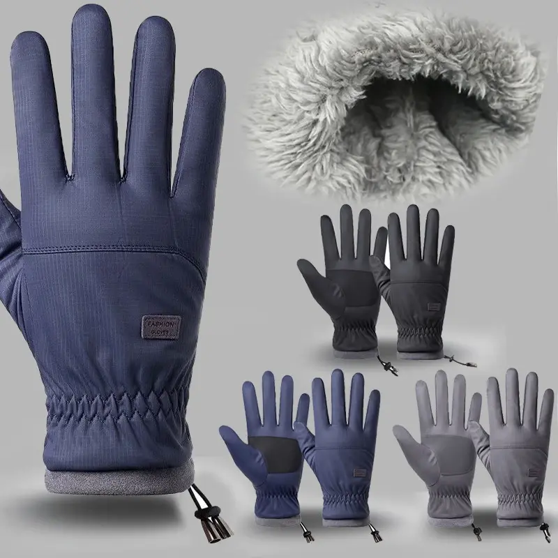 Winter Cycling Gloves Windproof Waterproof Thick Plush Five Finger Touch Screen Outdoor Cycling Skiing Running Riding Gloves