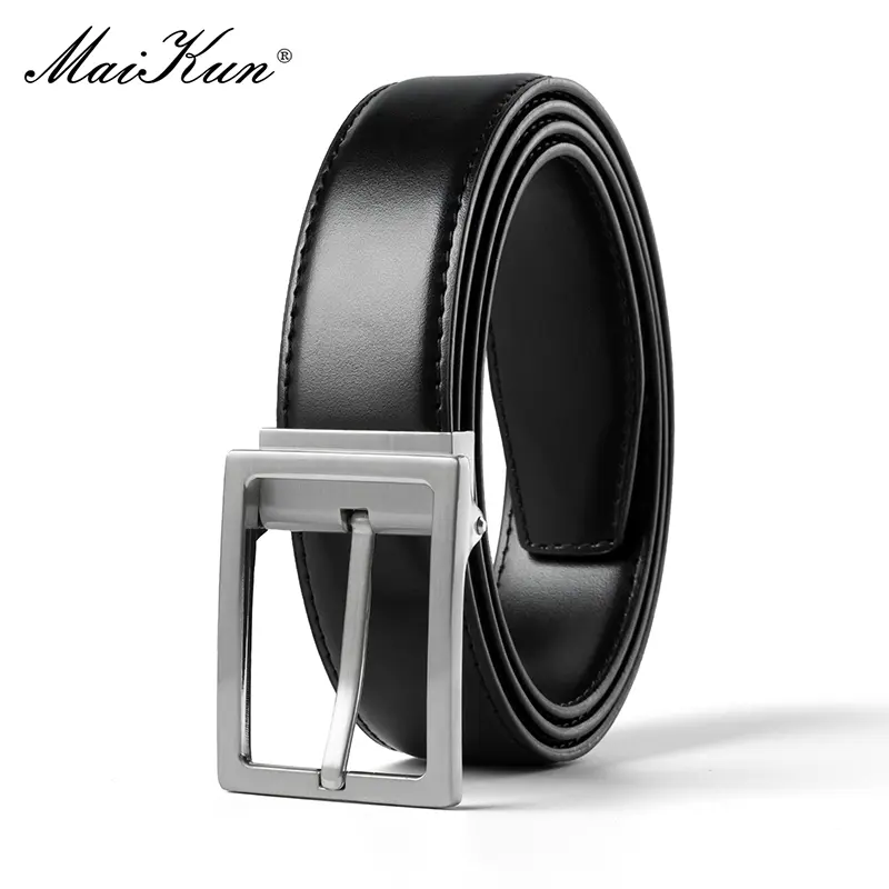 Maikun Men's Silver Pin Buckle Belt Second Layer Of Cowhide Casual Waistband Youth Business Belt
