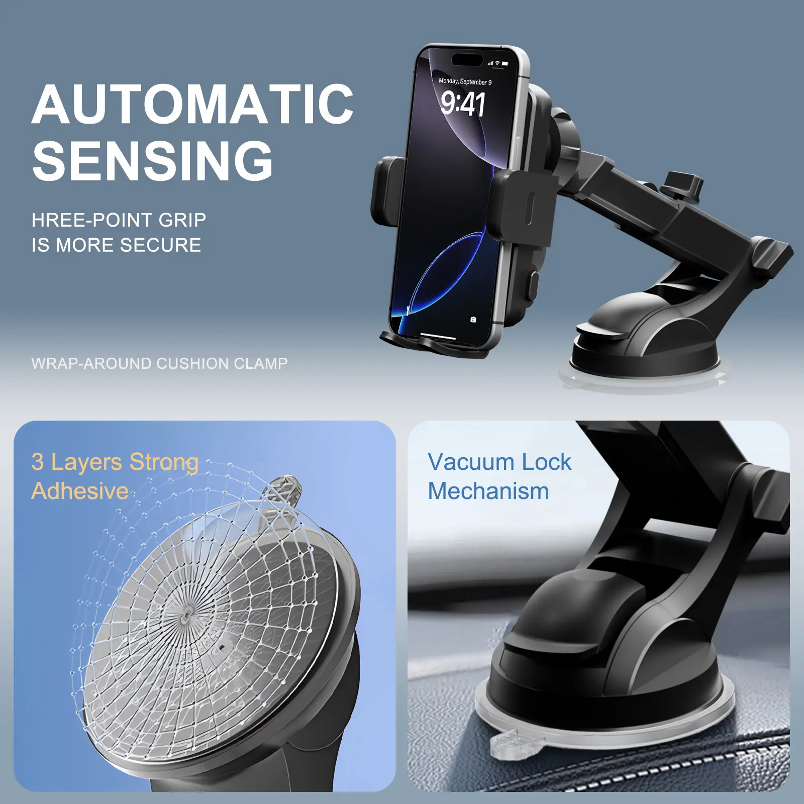 Wireless Car Charger Phone Holder 15W Fast Charge Station Mount Phone For IPhone 16 15 14 13 12 Pro Max 11 XR XS Samsung Galaxy