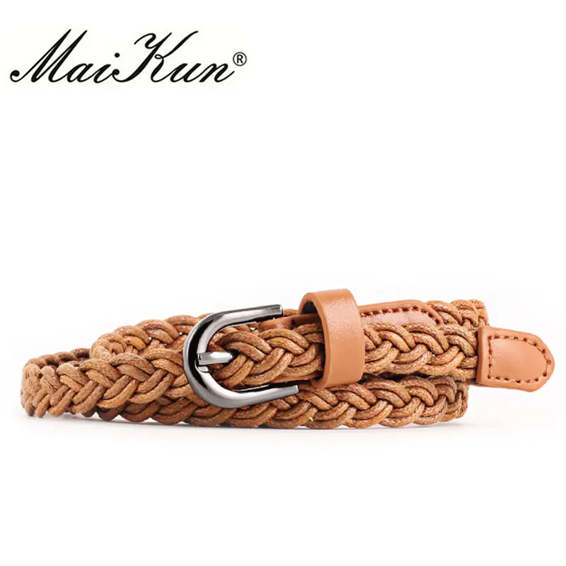 Brand Designer Casual Dress Belts for Women Thin Braid Genuine Leather Belt for Jeans Pin Buckle Female Strap Candy Color