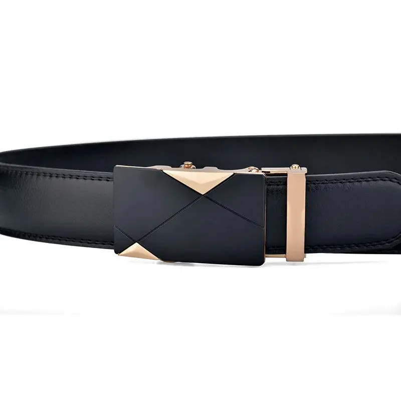 3.5CM Men Fashionable  Automatic Buckle Genuine Leather Belt 110 105 110 115 120 125CM Casual Pants Belt Metal Buckle Waistband