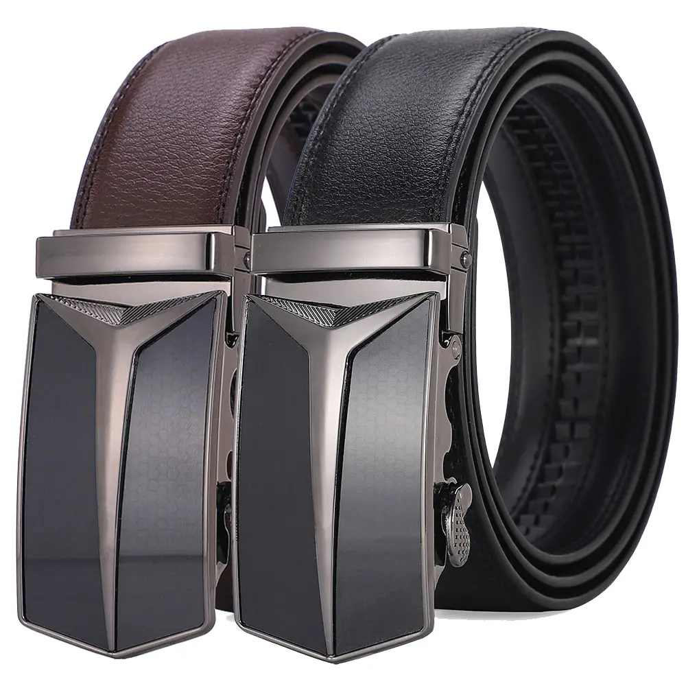 3.5cm High End Handsome Metal Alloy Automatic Buckle Belt Men's Genuine Leather Waistband Fashion Business Black Brown Belts