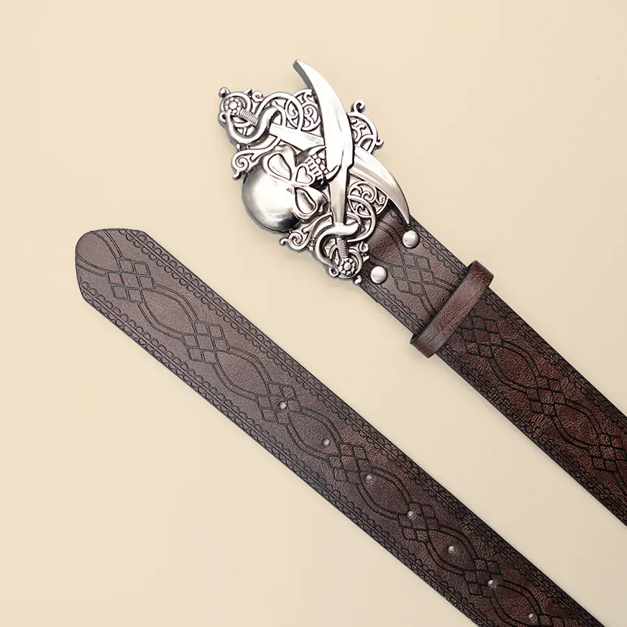 Brown Skull Unisex Waist Belt Street Style Retro Belt Can Be Paired with Jeans, Dresses, Suits, Shirts