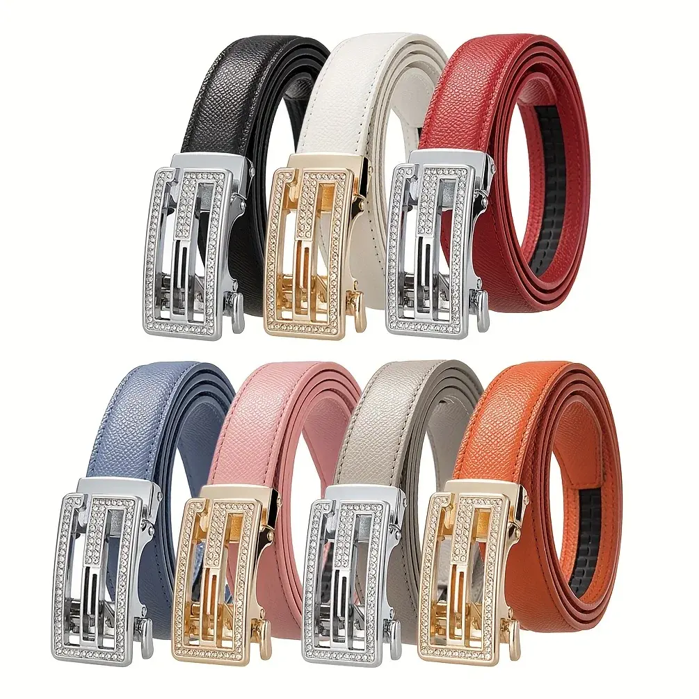 2025 New Women's Alloy Automatic Buckle Microfiber Hollow Belt Casual Jeans Decorative Waist Chain Light Luxury All-match Design