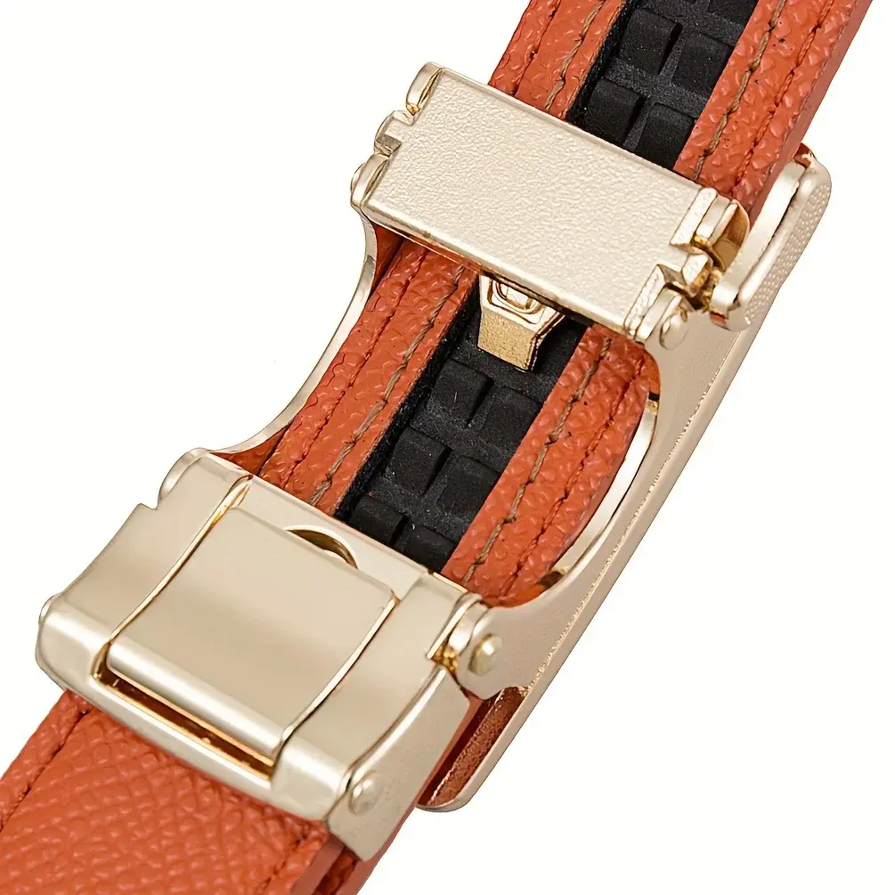 2025 New Women's Alloy Automatic Buckle Microfiber Hollow Belt Casual Jeans Decorative Waist Chain Light Luxury All-match Design
