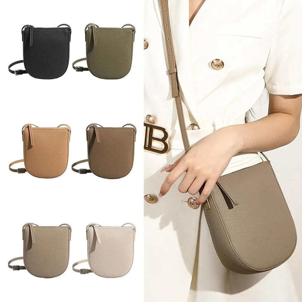Litchi Pattern Shoulder Bag New Zipper Solid Color Crossbody Bag Genuine Leather Phone Bag Ladies