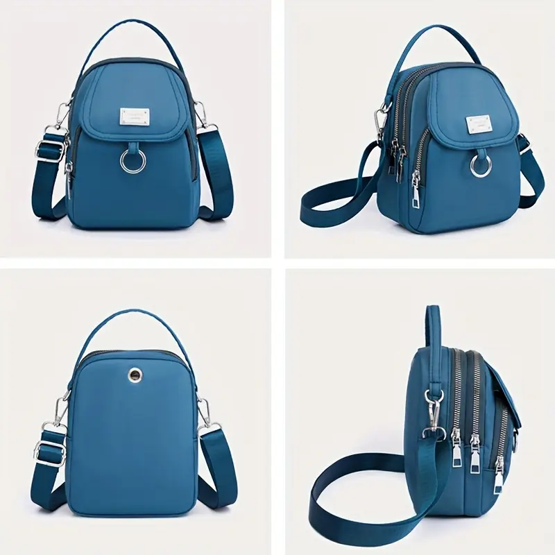 Lightweight Nylon Women's Crossbody Bag, Casual Mini Handbag with Multiple Zip Pouch, Chic Design Shoulder Bag for Everyday Use