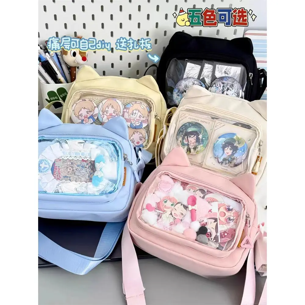 Japanese Harajuku Cute Girls Y2K Transparent Cartoon Ita Bag Ulzzang Doll Bag Versatile Crossbody Bag Casual Mobile Phone Bag