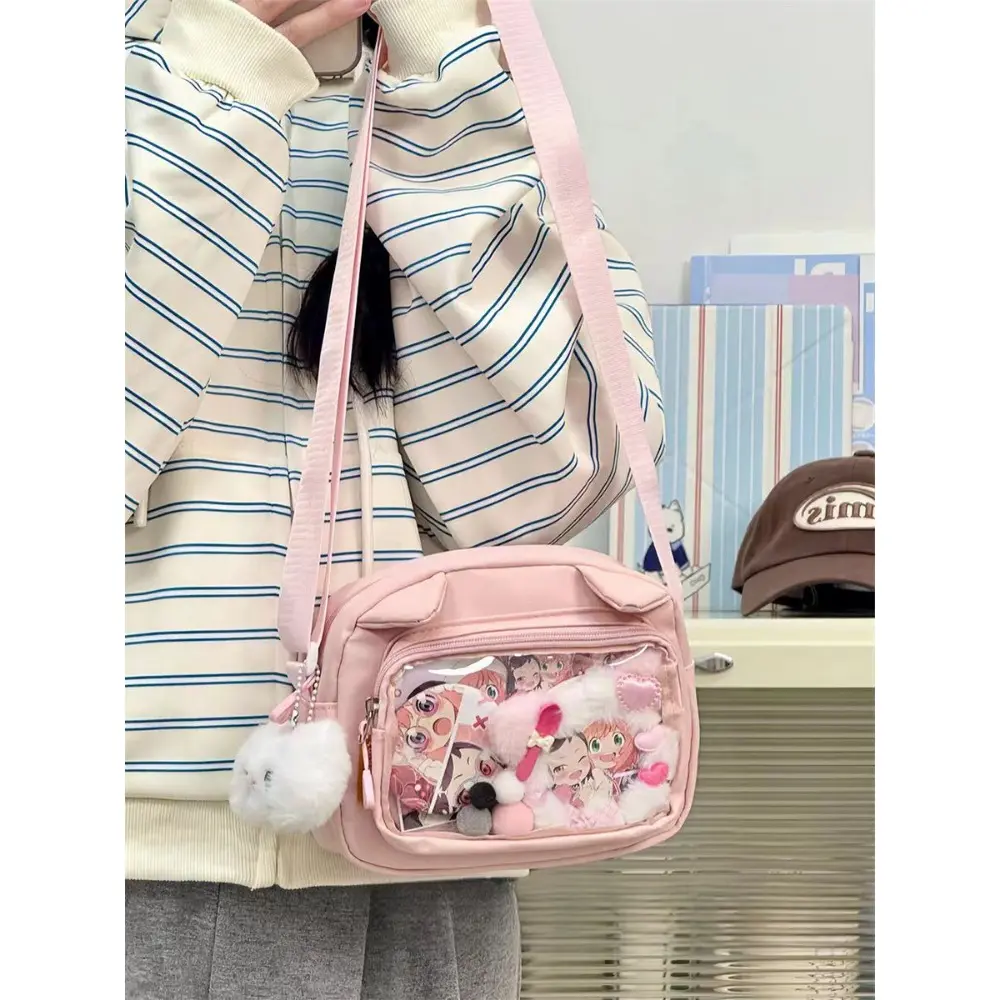 Japanese Harajuku Cute Girls Y2K Transparent Cartoon Ita Bag Ulzzang Doll Bag Versatile Crossbody Bag Casual Mobile Phone Bag