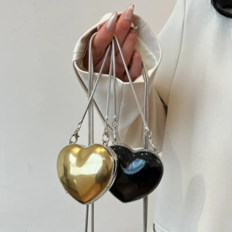 Heart Shape Mini Coin Purses Fashion Sliver Women's Ladies Luxury  Evening Party Cute Shoulder Bag Crossbody Bags Small Handbags