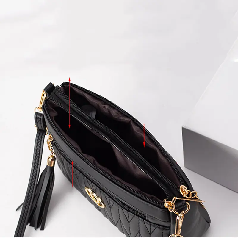 New Fashion PU Leather Crossbody Bags Women Zipper Shoulder Bag Large Capacity Embroidery Thread Purse and Handbags