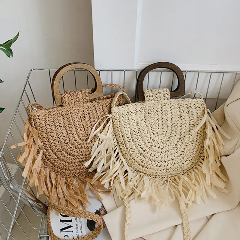 Fashion Straw Woven Shoulder Messenger Bags Women's Saddle Designer Luxury Crossbody Bag Summer Beach Female Tassel Handbag