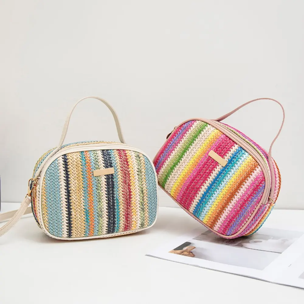 Rattan Knitting Women Straw Bag Beach Summer Chain Small Purse and Handbag Female Shoulder Crossbody Bags Travel Design Flap Bag