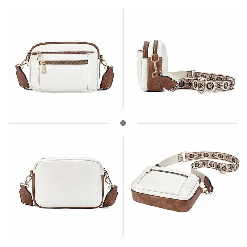 Ladies' Small Square Bag Two-tone Leather Crossbody Bag Large-capacity PU Crossbody Wallet Multi-functional Small Square Bag