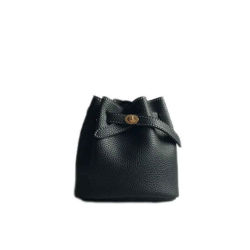 2024 New Litchi Pattern Women's Bucket Bag with Lock Cylinder Shoulder Bag Crossbody Small Bag Mobile Phone Bag