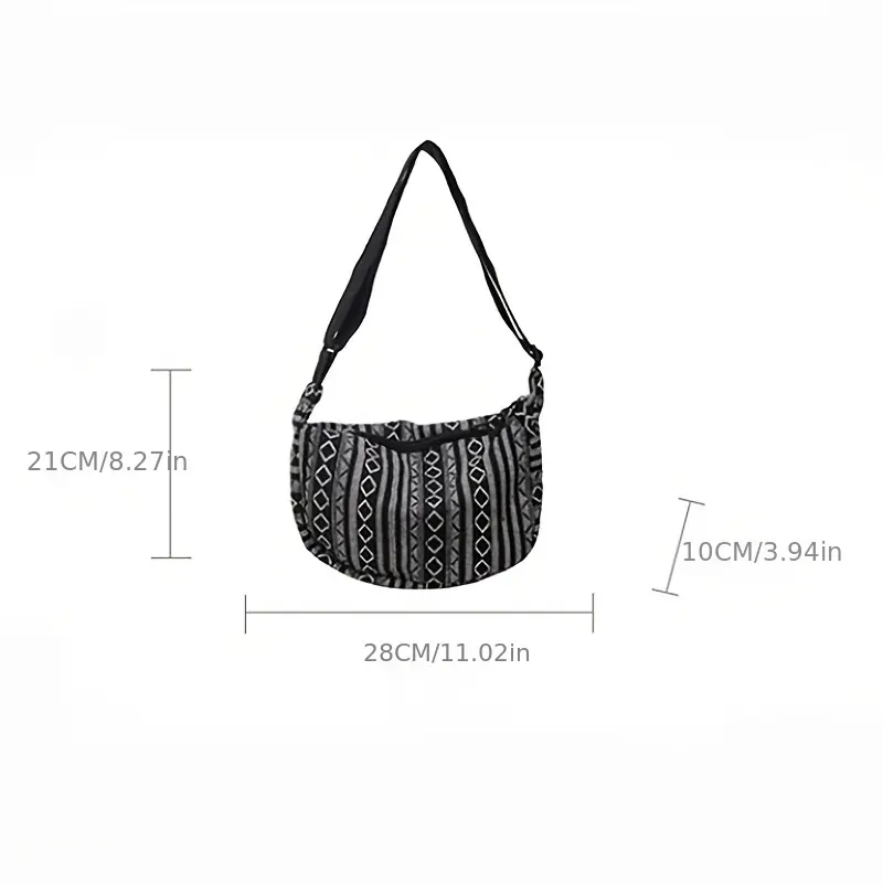 Tribal Style Shoulder Bag, Foldable Crossbody with Zipper Closure, Striped Pattern, Flag Theme Hand Washable Edge Painted Lining