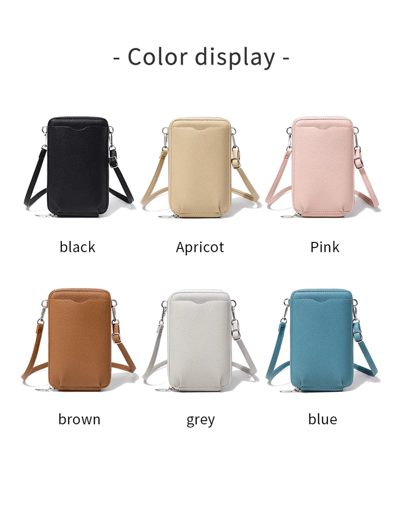 Classic and minimalist women's handbag fashionable PU leather large capacity shoulder bag solid color crossbody zipper phone bag