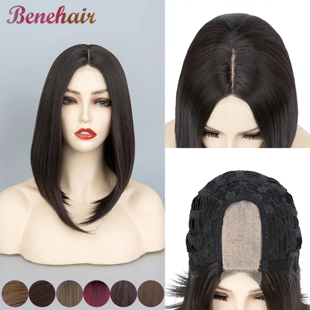 BENIHAIR 14inch Straight Bob Wigs Wigs For Women Heat Resistant Synthetic Upgrade Front Lace Base Wig for Halloween or Daily Use