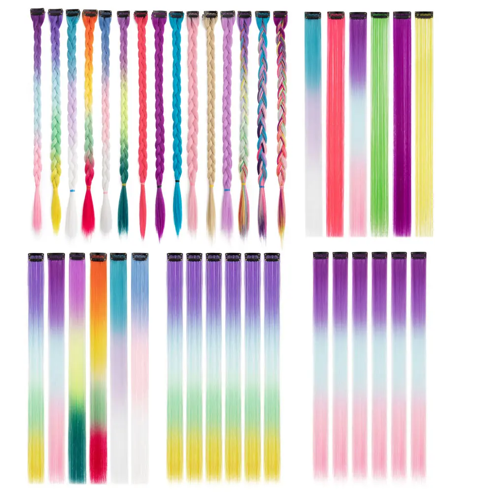 Benehair Colored Party Highlights Clip in Hair Extensions for Girls 21 inches Multi-colors Straight Hair Synthetic Hairpieces