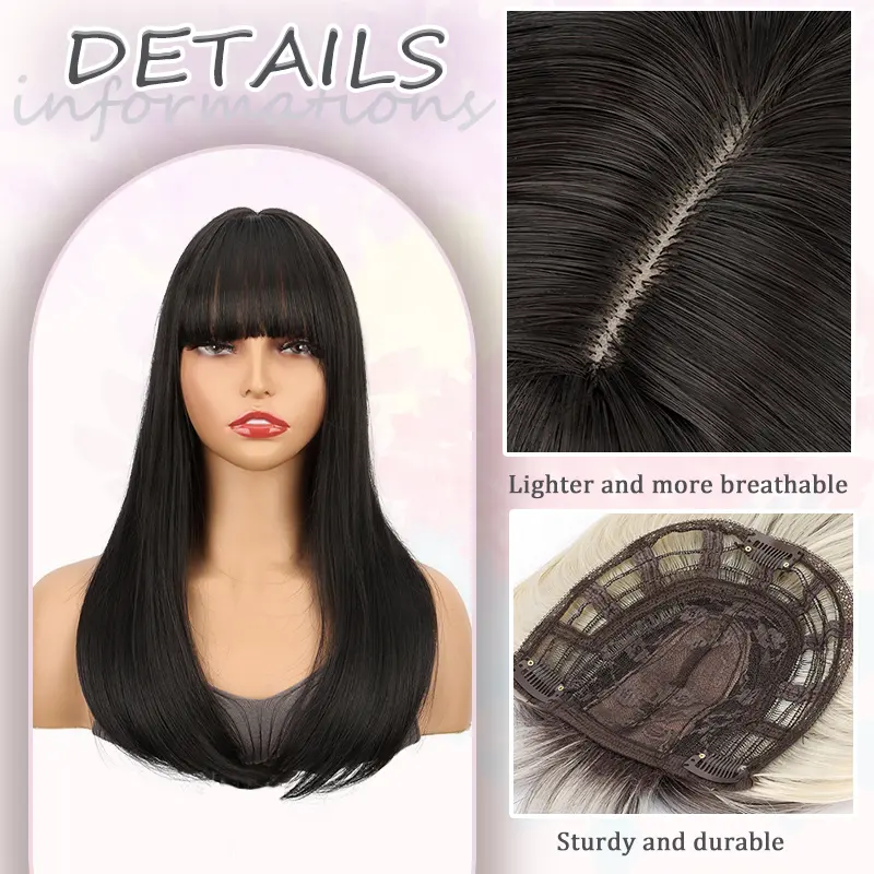Synthetic Hair Topper With Bangs Hair Clip 360° 3D Cover Hair Toppers for Women Fluffy Toppers Hair Pieces