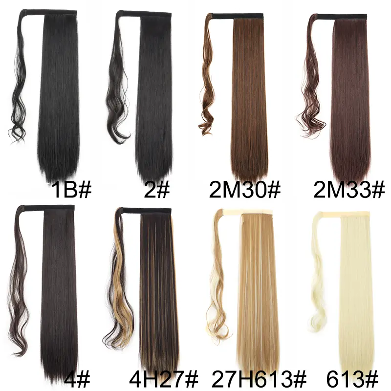 Synthetic Hair Accessories Long Straight Ponytail Wrap Around Clip in Hair Extension Black Brown Hairpiece for Women