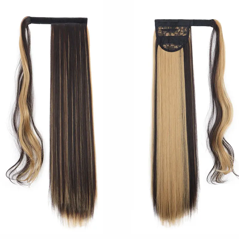 Synthetic Hair Accessories Long Straight Ponytail Wrap Around Clip in Hair Extension Black Brown Hairpiece for Women