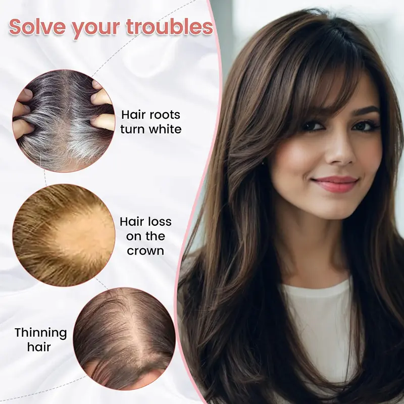 Synthetic Hair Topper With Bangs Hair Clip 360° 3D Cover Hair Toppers for Women Fluffy Toppers Hair Pieces