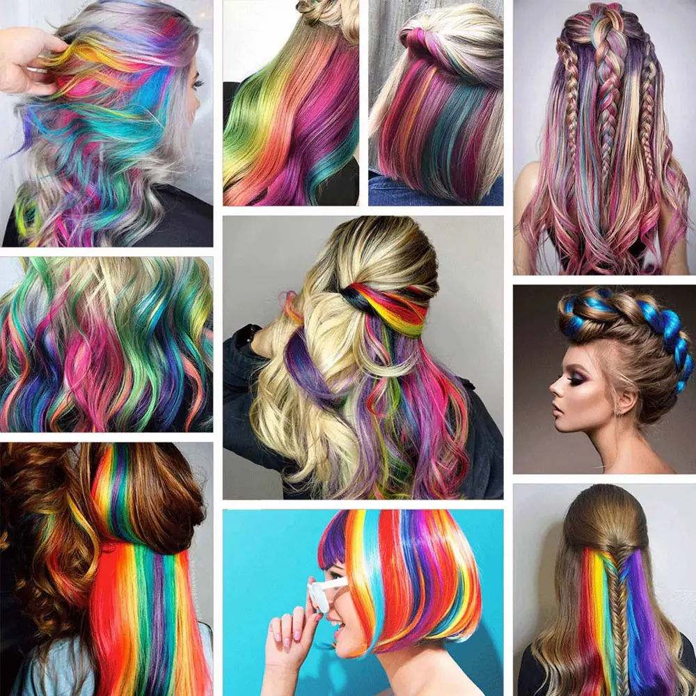 Benehair Colored Party Highlights Clip in Hair Extensions for Girls 21 inches Multi-colors Straight Hair Synthetic Hairpieces