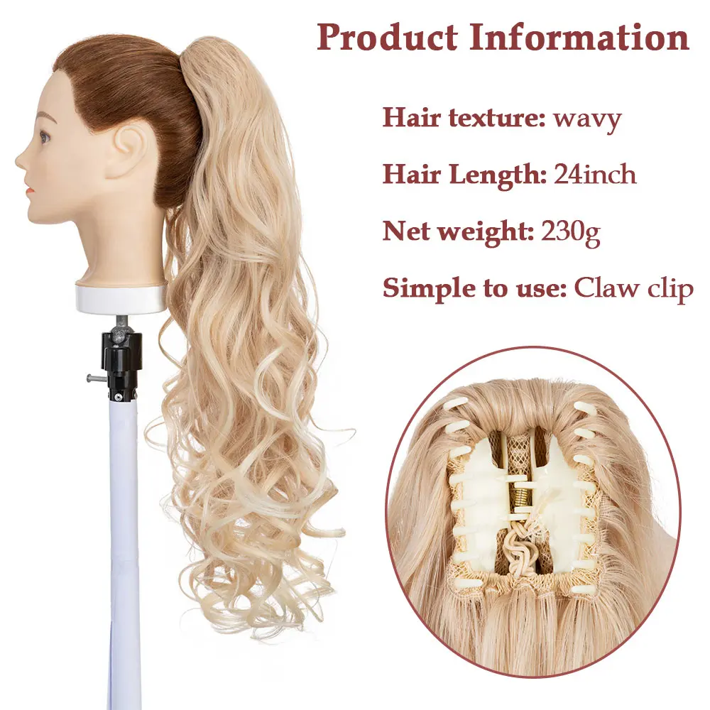 Benehair Claw Clip Ponytail Extension 24" Clip in Wavy Ponytail Hair Extensions Long Pony Tails for Women Synthetic Hairpiece