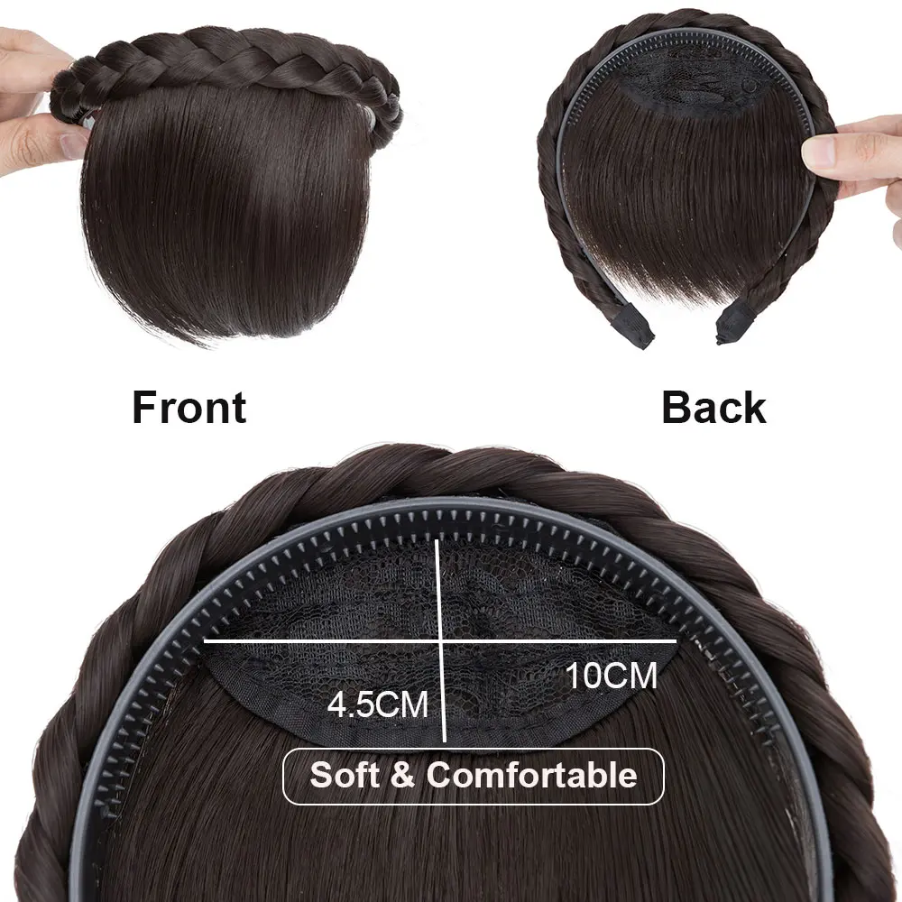 Benehair Braid Headband Synthetic Hair Fringe Headband with Bangs Hairpieces Instant Hair Bangs for Daily Wear Women Girls