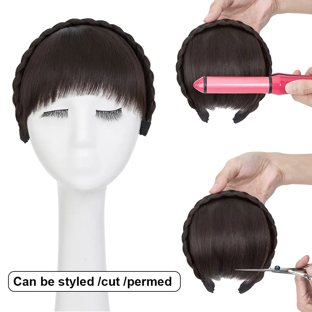 Benehair Braid Headband Synthetic Hair Fringe Headband with Bangs Hairpieces Instant Hair Bangs for Daily Wear Women Girls