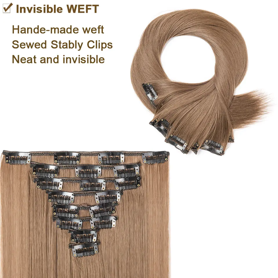 Clip in Hair Extensions 26'' Straight Hairpieces 8Pcs/Set Heat Resistant Synthetic Full Head Clip in Hair Extension for Women