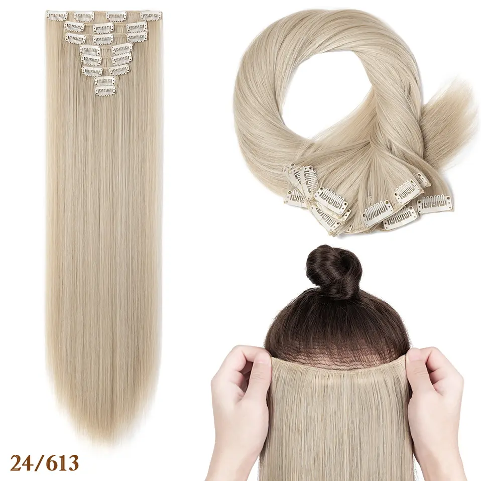 Clip in Hair Extensions 26'' Straight Hairpieces 8Pcs/Set Heat Resistant Synthetic Full Head Clip in Hair Extension for Women