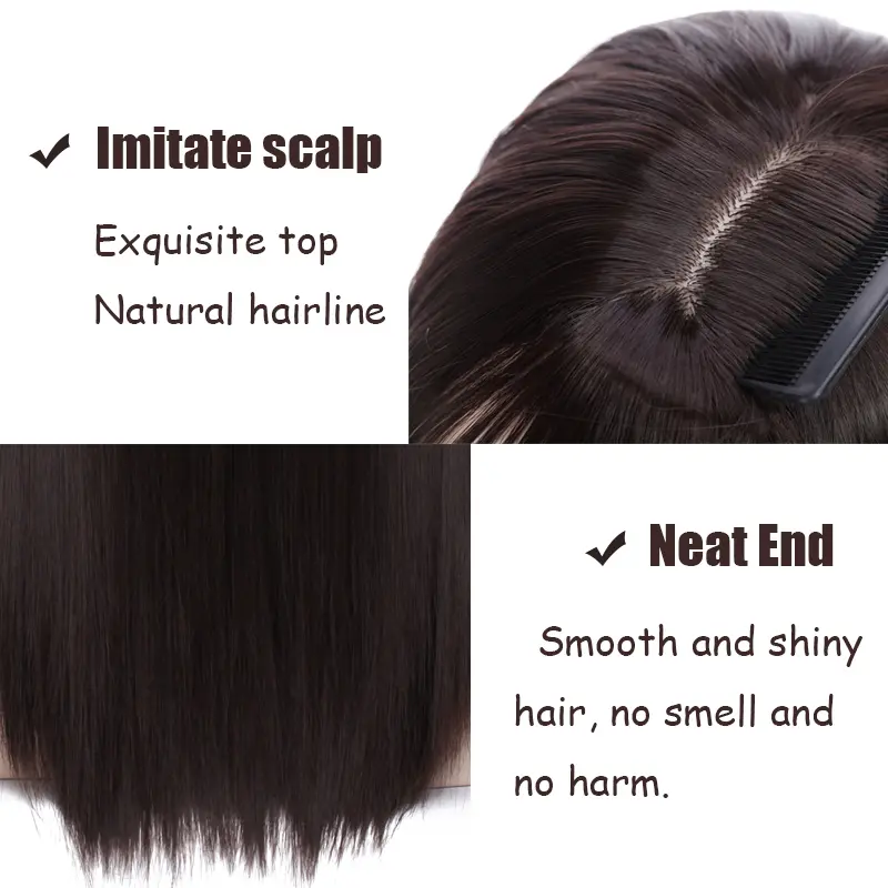 BENEHAIR Topper Hair Wig With Bangs Clip In Hair Extensions Long Straight Clip In Toupee Fake Hair Synthetic Hairpiece For Women