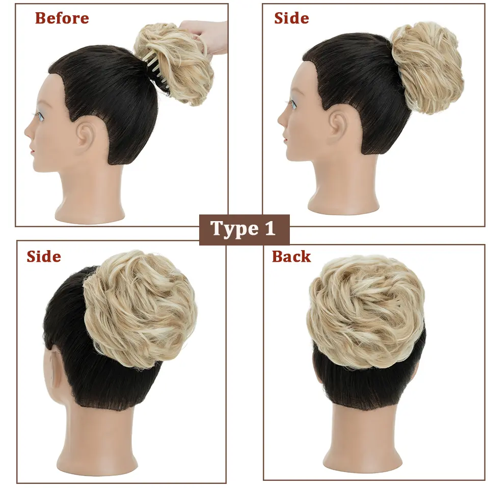 Benehair Messy Hair Bun Synthetic Claw Clip in Chignon for Women Hair Scrunchies Extension Curly Wavy Messy Updo Hairpiece