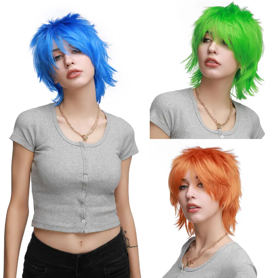 BENIHAIR Anime st Patrick Wig Green for Cosplay Party Synthetic Layered Short Hair Wigs with Bangs Pastel Wigs for Women Men