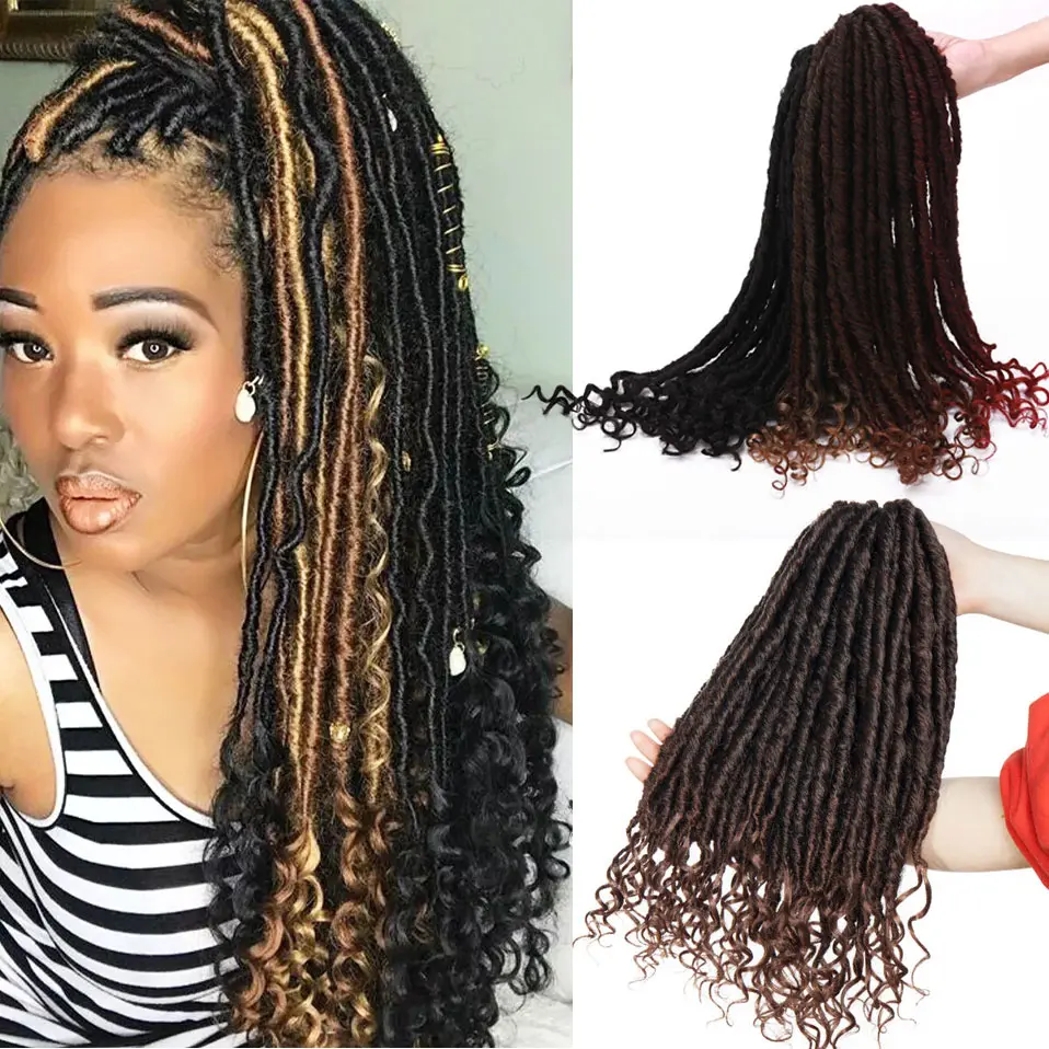 BENEHAIR Goddess Faux Locs Crochet Hair 24 Strands Crochet Braiding Synthetic Hair Afro Braids Hair Extension Curly Ends Ombre
