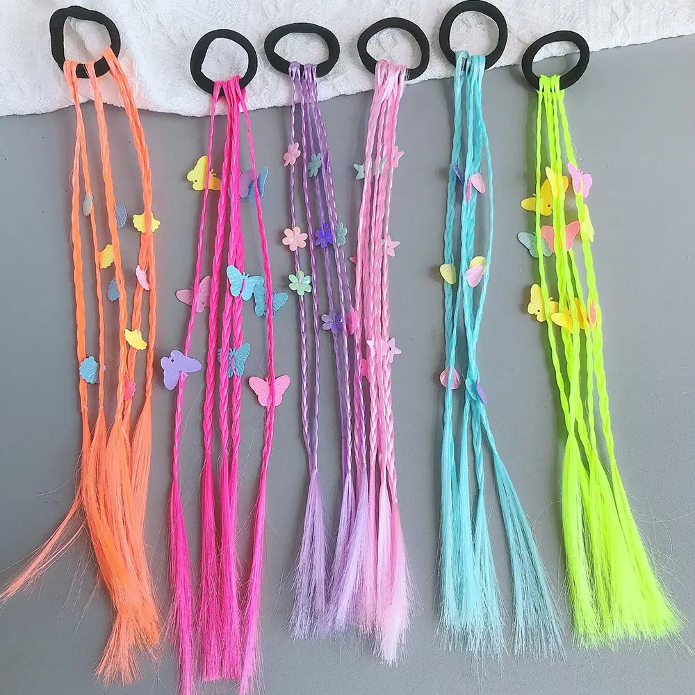 AZQUEEN Synthetic Colored Long Braided Ponytail Extensions With Elastic Band Rainbow Braid Pony Tail Hairpiece For Girl Kids