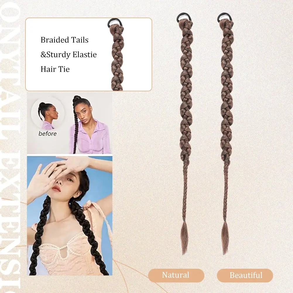 Long Twist Braid Ponytail With Elastic Band 2Pcs/Set Synthetic Braiding Ponytail Hair Extensions Twist Boxing Braid Dirty Braid