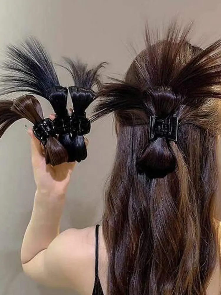 Extended Synthetic Claw Clip Ponytail Hair Extension Messy Updo Wig With Mini Claw Clips Bow Shaped Chignon Hair Accessories