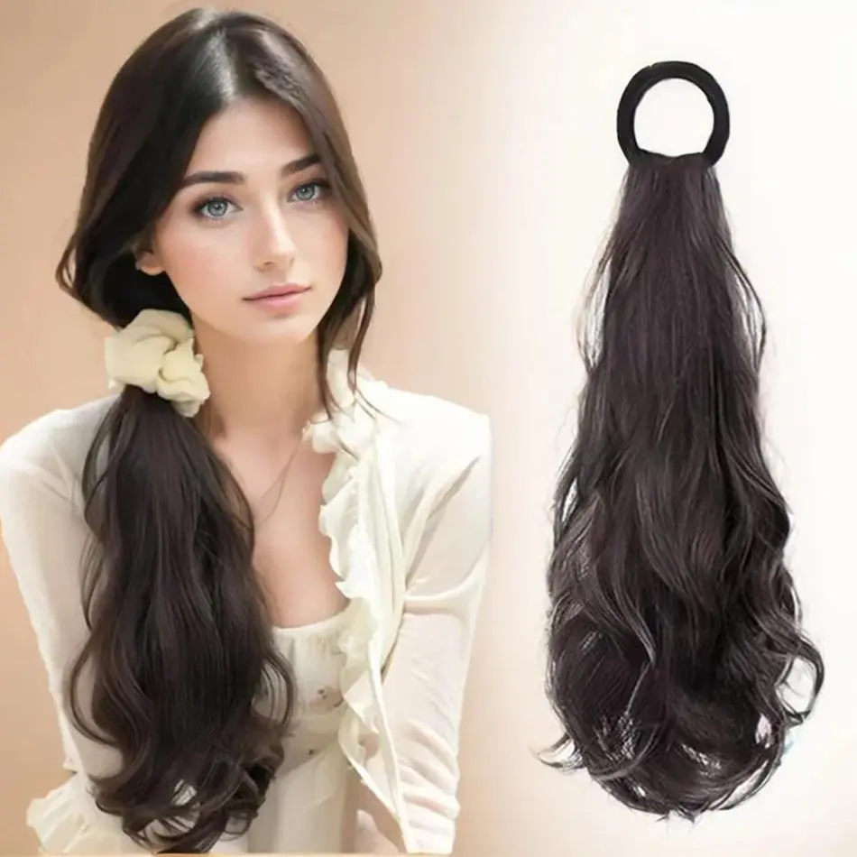 50cm Synthetic Wig Ponytail Hair Extension Long Curly Wavy Ponytail Hair With High Elasticity Rubber Band For Women Daily Use