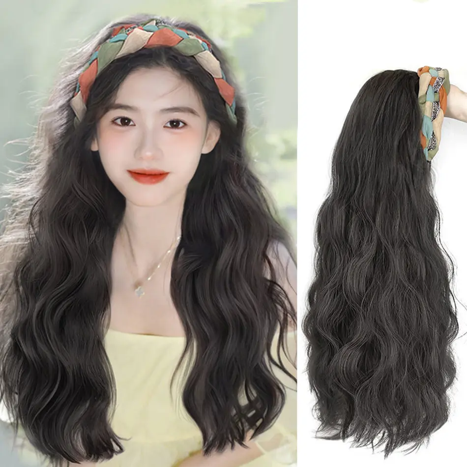 Long Curly Synthetic Hair Band Wig With Sen Series Hairband One Piece Water Wave Wig Hair Extension Fluffy Fashionable Hair Wig