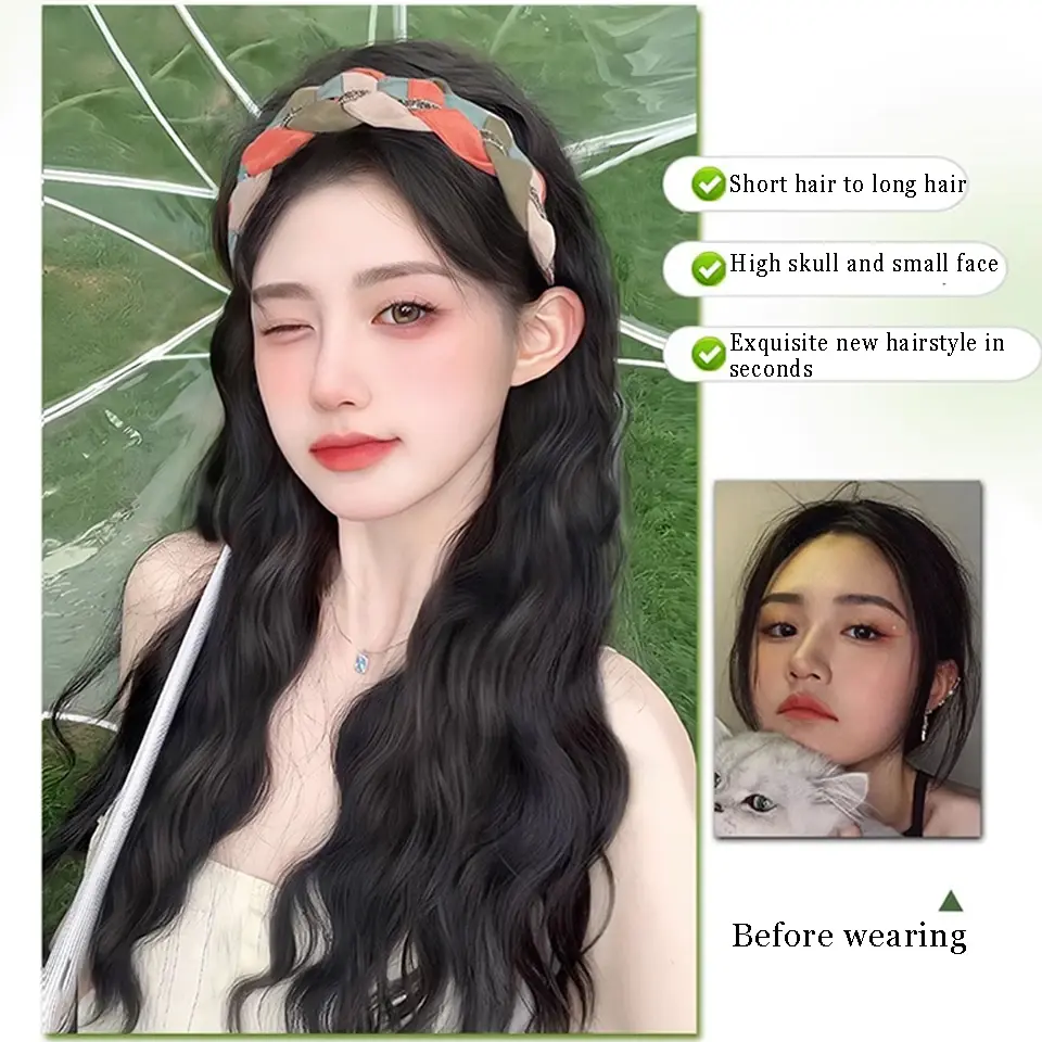 Long Curly Synthetic Hair Band Wig With Sen Series Hairband One Piece Water Wave Wig Hair Extension Fluffy Fashionable Hair Wig