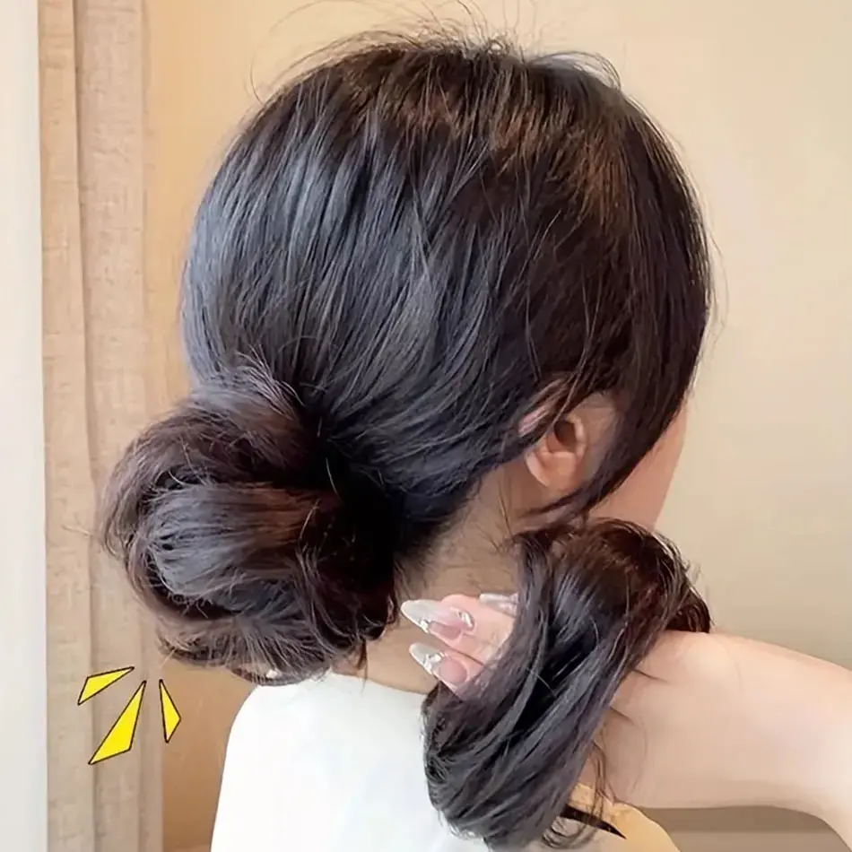 Easy Wear Synthetic Updo Wig Hair Elegant Straight Chignon Bun Hair With Rubber Band Heat Resistant Fiber Ponytail Hairpieces