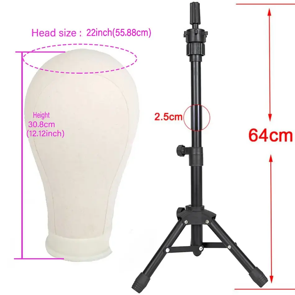 Soft Canvas Wig Head With Tripod Stand 22' Training Mannequin Canvas Head for Hairstyle Display DlY Making Wig Stand With Head