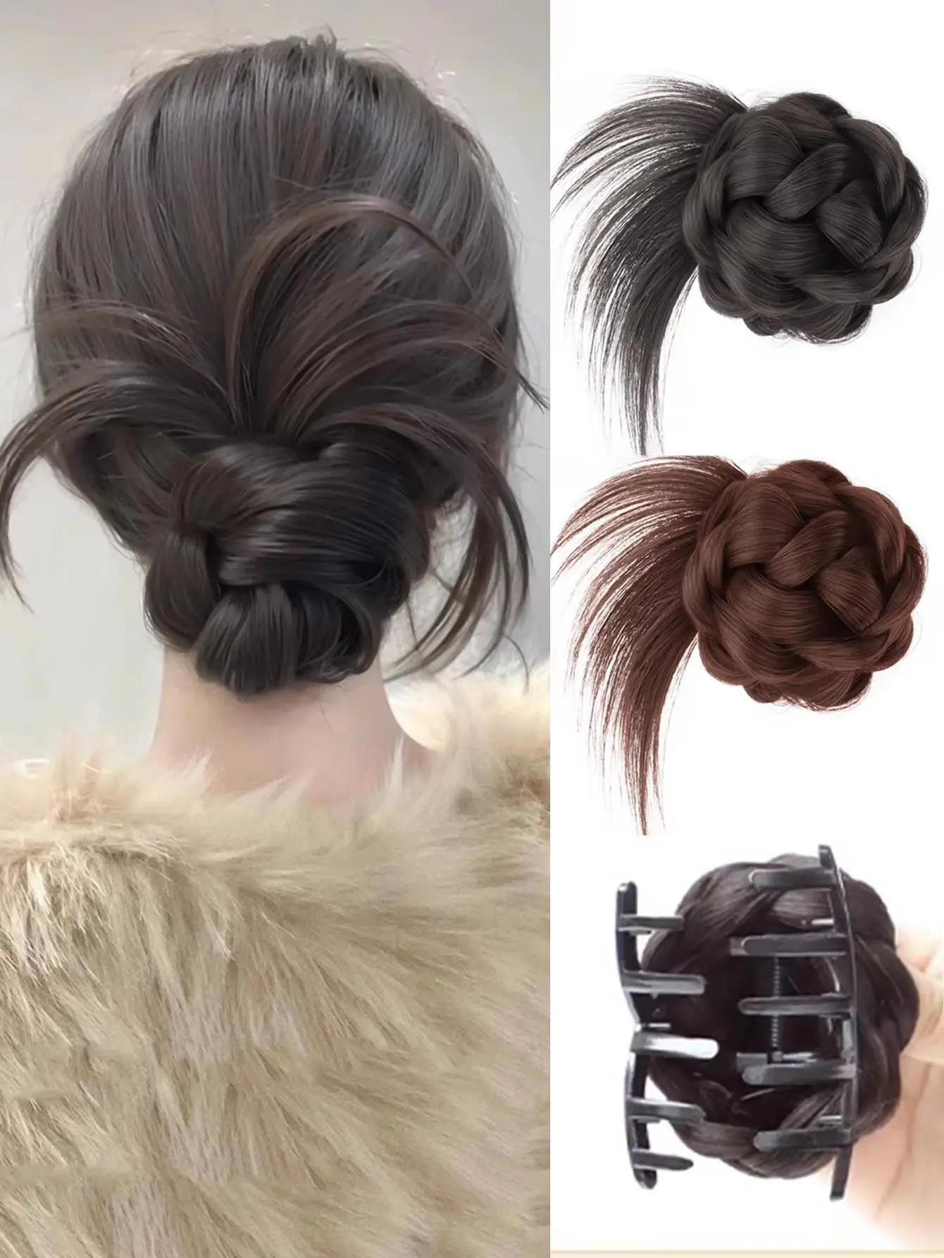 Elegant Flower Bud Synthetic Wig With Claw Clip For Women Messy Curly Scrunchie Chignon Bun Ponytail Extensions Low Bun Hair Wig