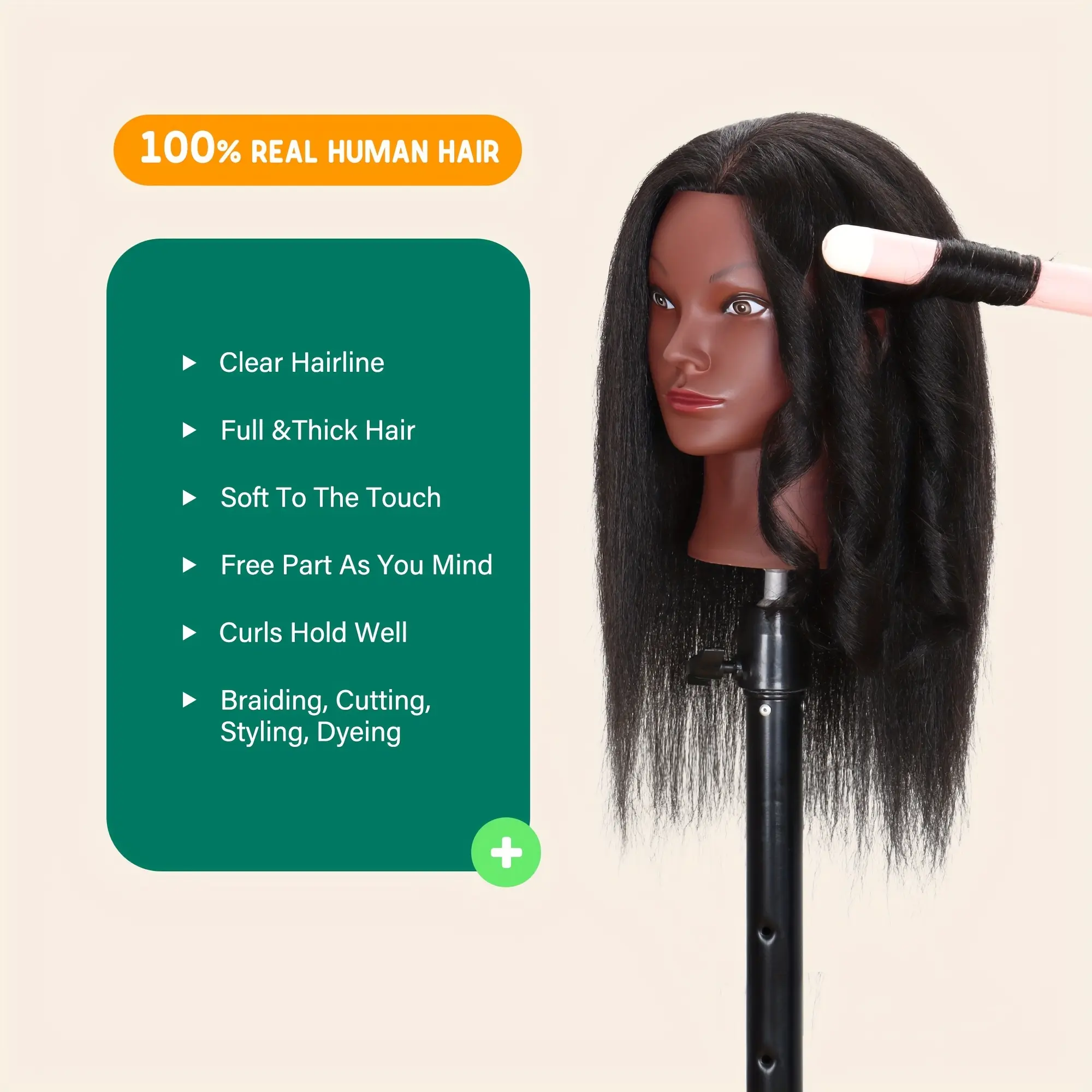 Mannequin Head With 100% Human Hair Yaki Hair Cosmetology Doll Head With Adjustable Stand For Practice Braiding Styling Training