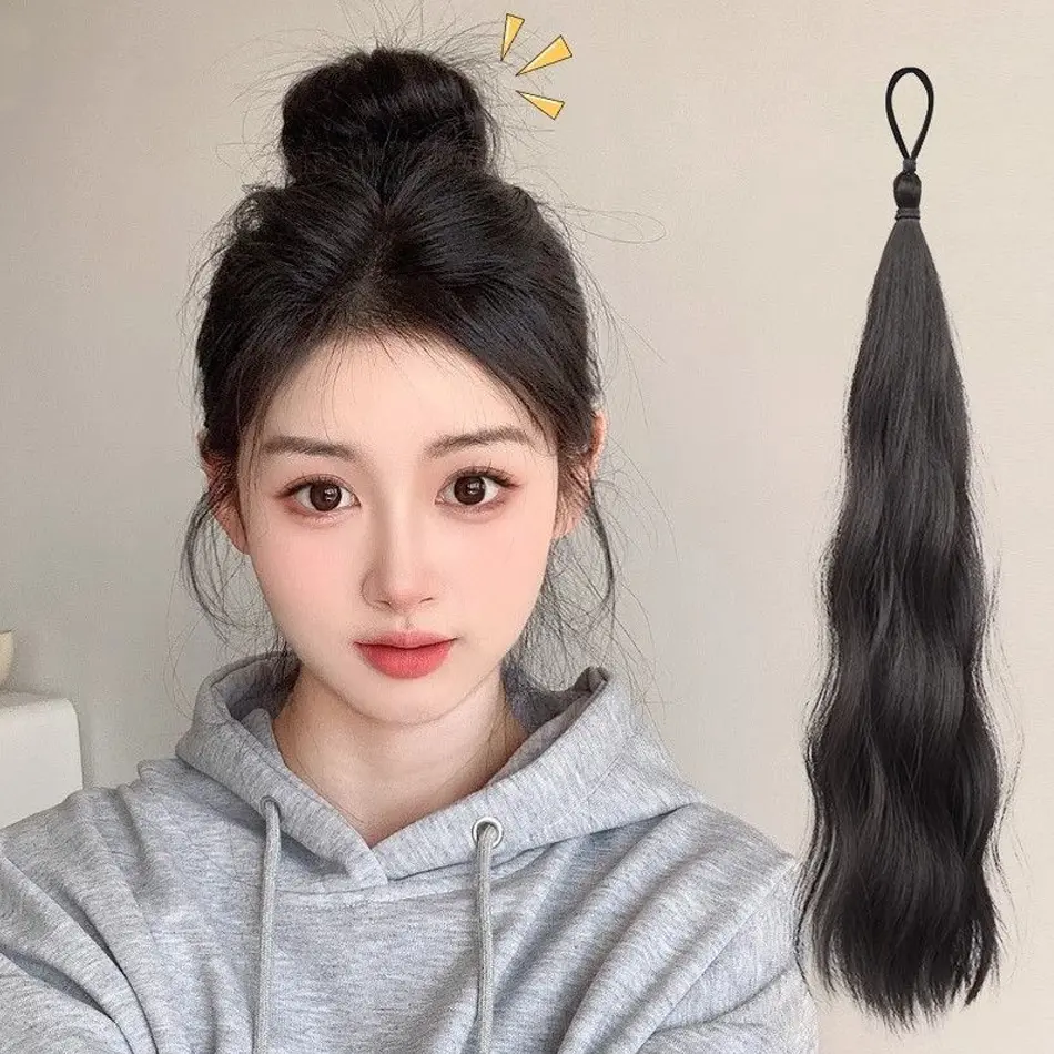 50cm Synthetic Self-Winding Hair Bundle With Elastic Loop DIY Hair Bun Ponytail For Increase Hair Fluffy Natural Ball Head Wig